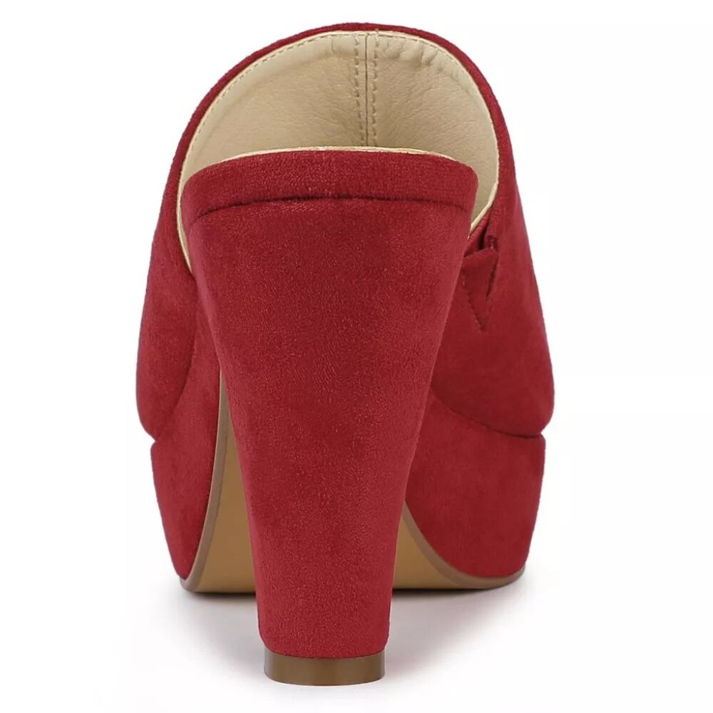 New Allegra K Women's Red Open Toe Platform Chunky Heel Slides Sandals - Picture 8 of 9